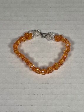 Orange Cross Weave Acrylic Bead Bracelet ~7.50 inches